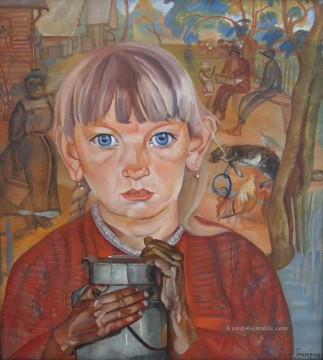 Russisch Werke - Mädchen mit einer Milchdose 1917 Boris Dmitrijewitsch Grigorjew